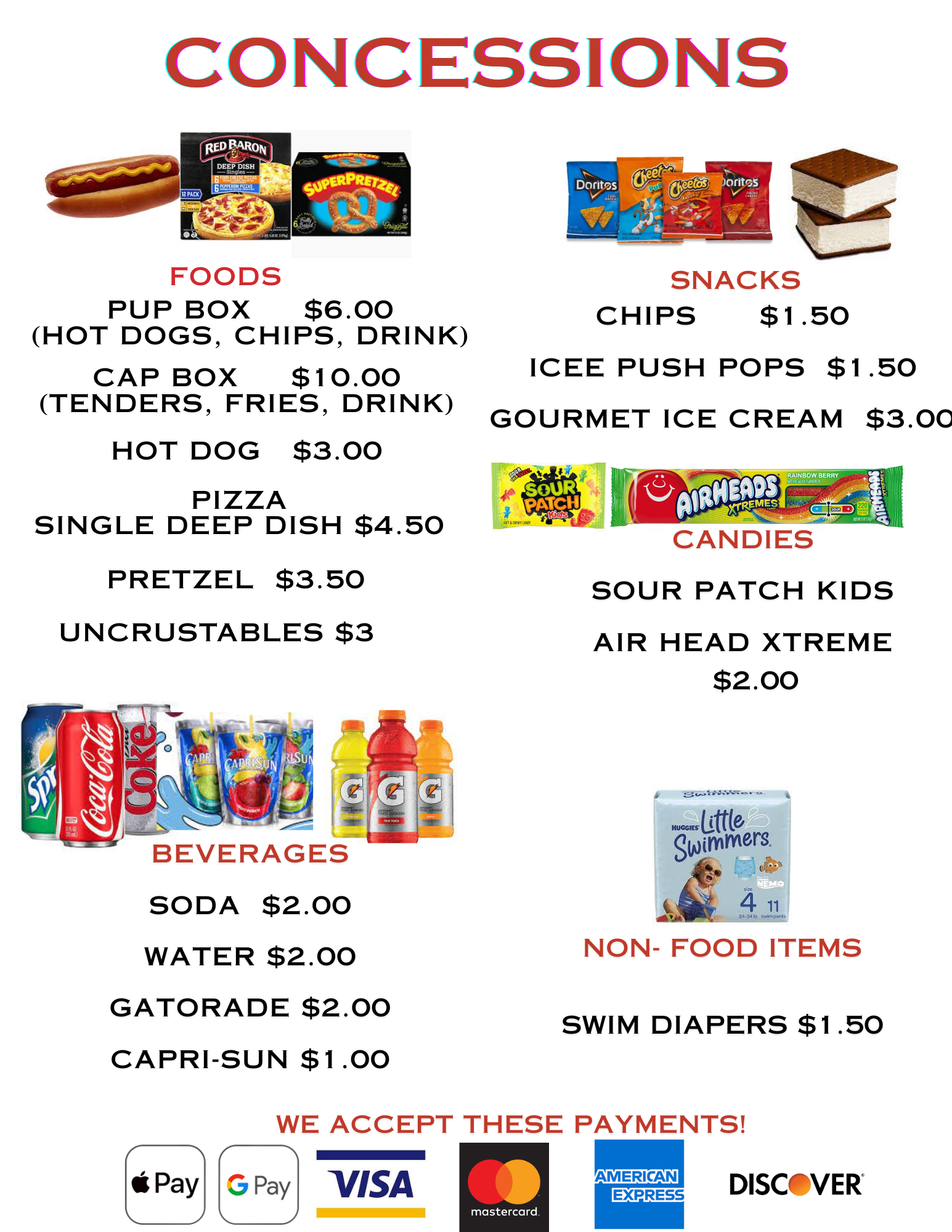 Concessions menu